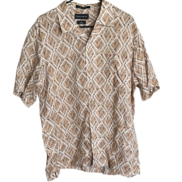 Paul Fredrick 100% Linen Classic Fit Short Sleeve Button Up Shirt Large Leaf - Picture 1 of 4